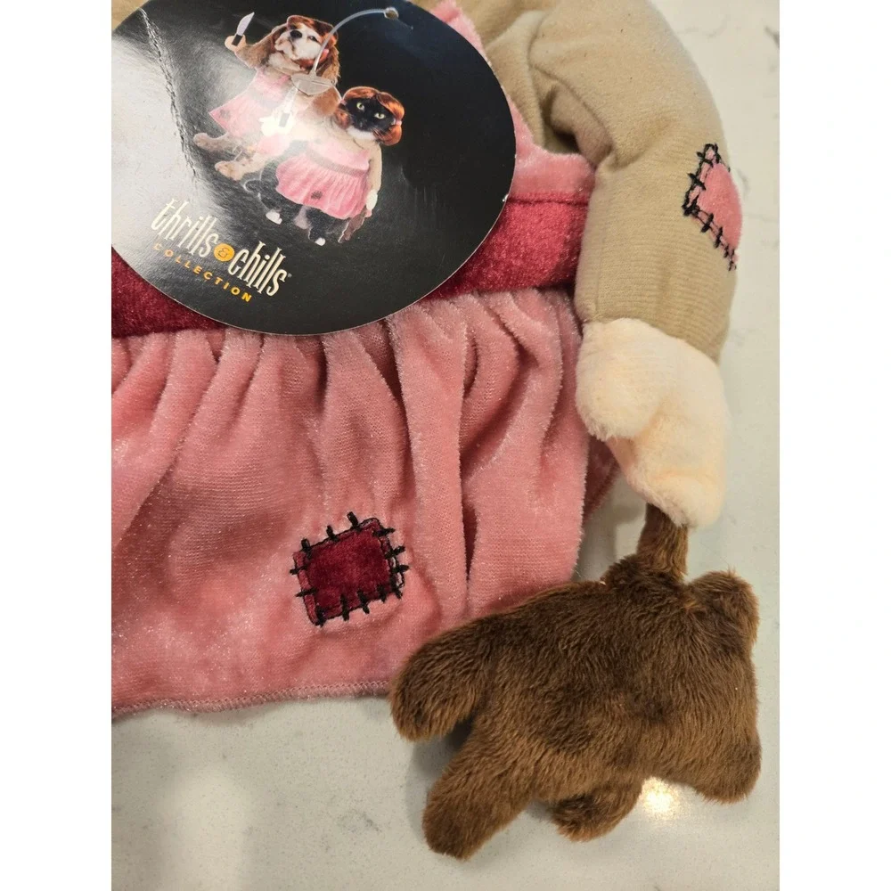 Thrills & Chills Creepy Doll Pet Costume Halloween Dog Cat Pink Dress Wig NWT